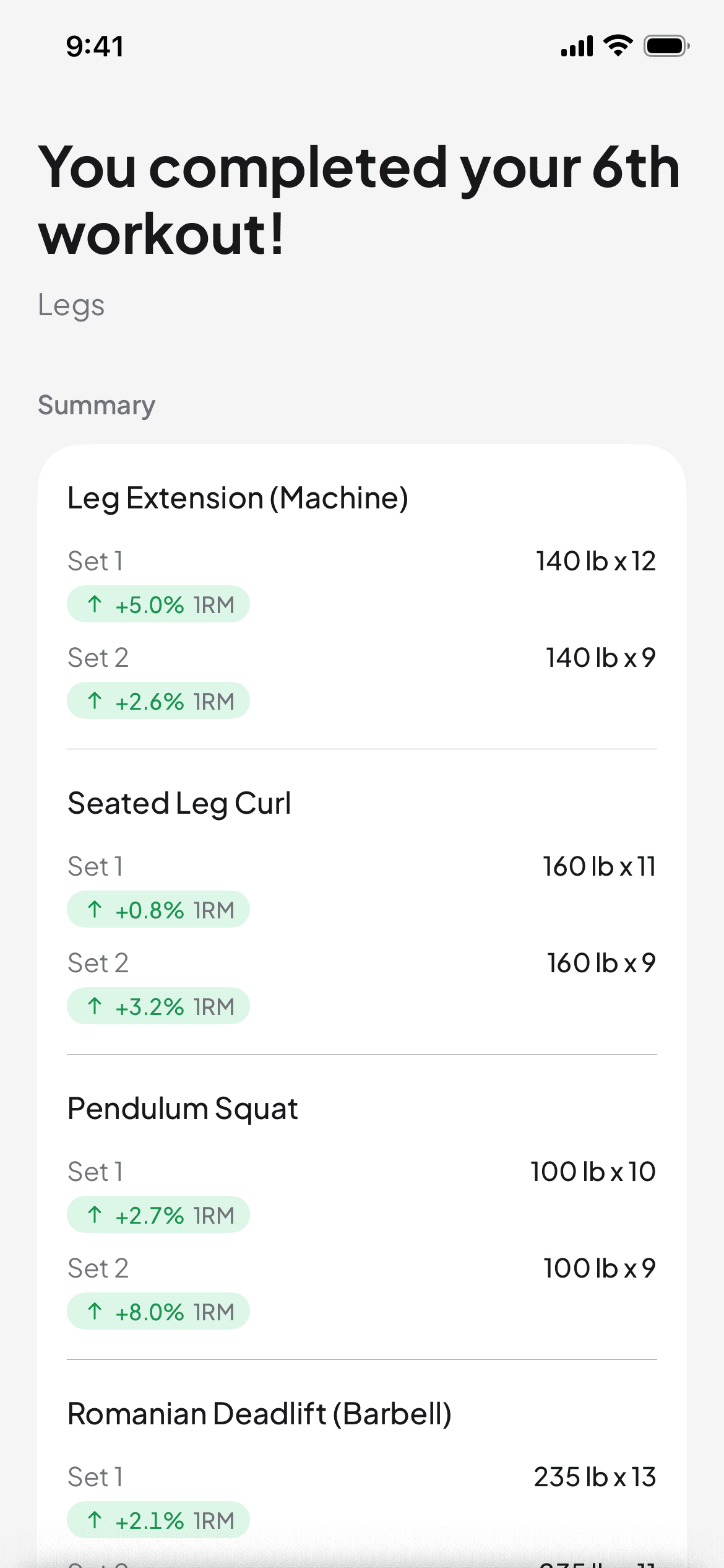 MassMetrics workout screen showing exercises, sets, weight, and reps